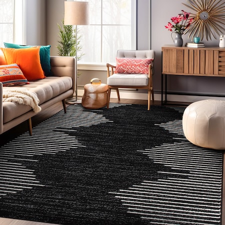 World Rug Gallery Bohemian Stripe Stain Resistant Area Rug 7'10'' x 10' Black 385BLACK8X10